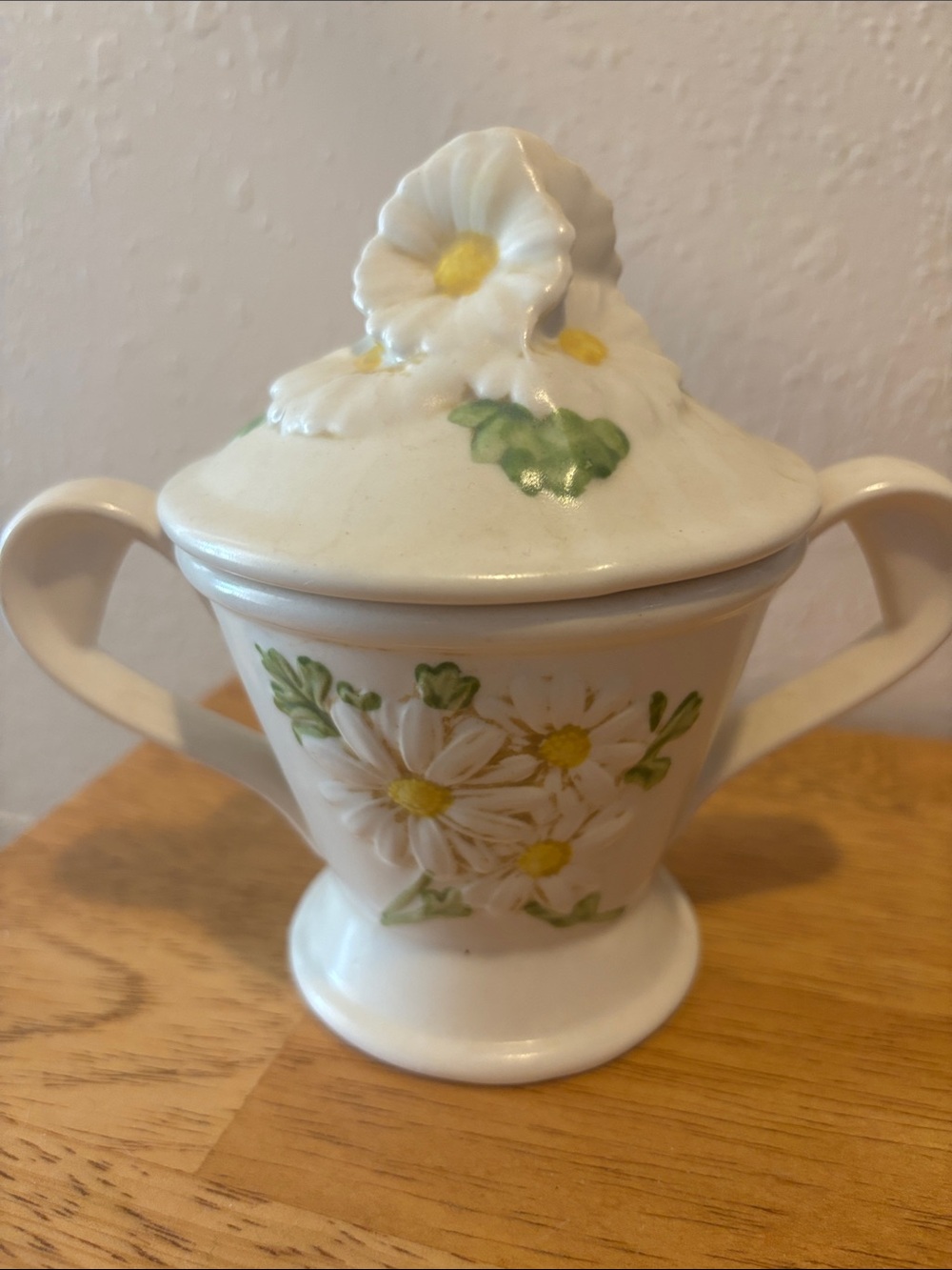 White Porcelain Sugar Bowl with Floral Lid
